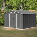 SYTHERS 10 x 8 Outdoor Storage Shed Spacious Metal Shed with Metal Foundation & Lockable Doors Garden Tool Sheds for Backyard Garden Lawn Patio Grey