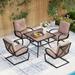 durable Patio Dining Set for 4 Outdoor Furniture Square Bistro Table with 1.57 Umbrella Hole 4 Spring Motion Chairs with Cushion Beige for Backyard Garden Lawn