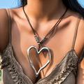JilgTeok Living Room Decor Clearance Bayetss Heart Necklaces For Women Beautiful Vintage Adjustable Large Love Pendant Necklace With Leather Rope Chain Spring Decorations for Home