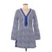 Athleta Casual Dress - Mini V-Neck Long sleeves: Blue Print Dresses - Women's Size Medium