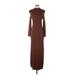 Line & Dot Casual Dress - Sweater Dress Mock 3/4 sleeves: Brown Print Dresses - Women's Size Small