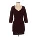 Forever 21 Casual Dress - Mini V-Neck 3/4 sleeves: Burgundy Solid Dresses - Women's Size Medium