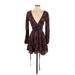 Ecote Casual Dress - Mini Plunge 3/4 sleeves: Burgundy Dresses - Women's Size X-Small