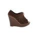 Sbicca Wedges: Brown Print Shoes - Women's Size 7 1/2 - Peep Toe