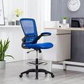 TJUNBOLIFE Serena Ergonomic Mesh Drafting Chair - Adjustable Breathable Mesh Lumbar Support Ergonomic and Height Adjustable Flip-Top Office Chair with Foot Ring and Productivity - Blue