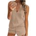 Women s 2 Piece Short Sets for Summer Waffle Knit V Neck Sleeveless Tank Tops Shorts Sets Beach Outfits Tracksuit