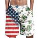 Tawop Tennis Shorts for Men Independence Day American Flag Shorts Men Casual Pants for Men Elastic Waist Panelled Pants Beach Shorts Greens(Us:4)