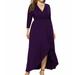 Womens Plus Size Fall Long Sleeve Surplice Neck Wrap Hem Midi Dress