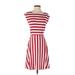 Ann Taylor LOFT Casual Dress - A-Line Crew Neck Short sleeves: Red Stripes Dresses - Women's Size 2