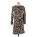 J.Crew Factory Store Casual Dress - Sheath Crew Neck Long sleeves: Brown Leopard Print Dresses - Women's Size 2X-Small