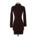 Sincerely Jules Casual Dress - Bodycon Turtleneck Long Sleeve: Burgundy Print Dresses - Women's Size X-Small
