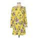 Ann Taylor LOFT Casual Dress - Mini Crew Neck Long sleeves: Yellow Floral Dresses - Women's Size 0 Petite