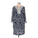 Talbots Casual Dress - Shift V Neck 3/4 sleeves: Blue Dresses - Women's Size Medium