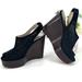 Coach Shoes | Coach Chasity Platform Wood Wedge Sandal Heels Sz 6 Shoe Black Laser Cut Suede | Color: Black/Brown | Size: 6