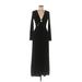 MICHAEL Michael Kors Casual Dress - Formal V-Neck Long sleeves: Black Solid Dresses - Women's Size Medium