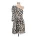 Express Casual Dress - A-Line One Shoulder Sleeveless: Silver Zebra Print Dresses - Women's Size Small