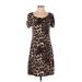 INC International Concepts Casual Dress - Shift Scoop Neck Short sleeves: Brown Leopard Print Dresses - Women's Size Small