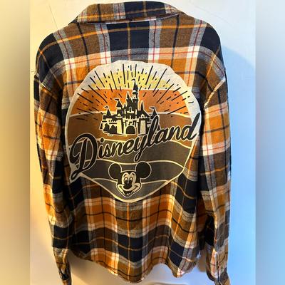 Disney Shirts & Tops | Kids Disneyland Mickey Mouse Tshirt Upcycled Flannel Shirt Kids 6 7 | Color: Brown/Gray | Size: 7b