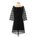 White House Black Market Casual Dress - A-Line Square 3/4 sleeves: Black Solid Dresses - Women's Size X-Small