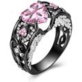SAKSHAM ART DESIGN 3.00 Carat Heart Shape Pink Sapphire & White Diamond 925 Sterling Silver 14K Black Gold Finish Angel Wings Engagement Ring For Women (X)