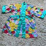 Victoria's Secret Intimates & Sleepwear | 80's Victoria's Secret Short Satin Floral Kimono Robe, Dressing Gown, Cover Up G | Color: Green/Yellow | Size: Os