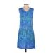 Batik Bali Casual Dress - Shift V Neck Sleeveless: Blue Dresses - Women's Size Small