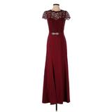 Jenny Packham Cocktail Dress - A-Line High Neck Short sleeves: Burgundy Solid Dresses - New - Women's Size 2