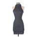 Topshop Casual Dress - Party Turtleneck Sleeveless: Gray Print Dresses - Women's Size 2
