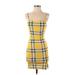 Almost Famous Casual Dress - Bodycon: Yellow Plaid Dresses - Women's Size Small