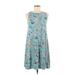 Ann Taylor LOFT Outlet Casual Dress - Mini Crew Neck Sleeveless: Blue Print Dresses - Women's Size Medium Petite