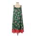 Anthropologie Casual Dress - A-Line Scoop Neck Sleeveless: Green Floral Dresses - Women's Size X-Small