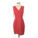 White House Black Market Casual Dress - Party V-Neck Sleeveless: Red Solid Dresses - Women's Size 4
