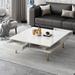 Exquisite High Gloss Coffee Table with 4 Golden Legs and 2 Small Drawers, 2-Tier Square Center Table for Living Room