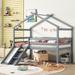 Twin Low Loft House Bed with Slide, House Roof Frame with Ladder & Safety Guardrails