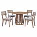 5-Piece Retro Dining Set with 1 Round Dining Table and 4 Upholstered Chairs with Rattan Backrests for Dining Room and Kitchen