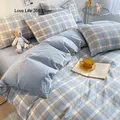 Blue Plaid Nordic Duvet Cover 220x240 Pillowcase Bed Sheet Bedding Sets Full Size Checkerboard