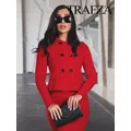 TRAFZA Autumn Women's Fashion Red Short Jacket Woolen Short Coat Suit Casual Loose Sexy Chic Women's