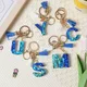 A-Z English Letter Keychains for Women Wallets Blue White Tassel Pendant Initial Key Chain Purse