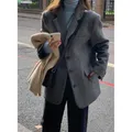 UNXX Wool Blazer Coat Autumn Winter Women Elegant Single-Breasted Pocket Office Wear Notched Collar