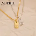 SUNIBI Initial Necklace Engraved A-Z Alphabet Charm Necklace Box Chain Stainless Steel Women's