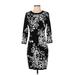 Calvin Klein Casual Dress - Sheath Crew Neck 3/4 sleeves: Black Floral Dresses - Women's Size Small