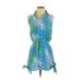 Mud Pie Casual Dress - Mini High Neck Sleeveless: Blue Print Dresses - Women's Size Small