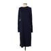 Sonnet James Casual Dress - Midi High Neck Long sleeves: Blue Solid Dresses - Women's Size X-Small