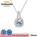 GRA Luxury 1-2CT Moissanite Diamond Pendant Square Gemstone Necklace for Women Original 925 Sterling