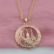 FJ Women 585 Rose Gold Color Round Moon Star Castle Russian Pendant Necklace