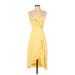 Leith Casual Dress - Wrap V-Neck Sleeveless: Yellow Solid Dresses - Women's Size Small