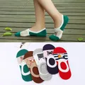 5 Pairs Women Cotton Ankle Socks Spring Summer Soft Comfortable Sock Cartoon Cat Striped Candy Color