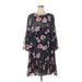 Eliza J Casual Dress - DropWaist Crew Neck 3/4 sleeves: Black Print Dresses - Women's Size 20