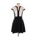 H&M Casual Dress - Mini V-Neck Short sleeves: Black Solid Dresses - Women's Size 6