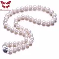 White Real Natural Near Round Pearl Jewelry Women Necklace 925 Sterling Silver Butterfly